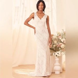 Lulu’s Spectacular Romance White Lace Sleeveless Mermaid Maxi Dress